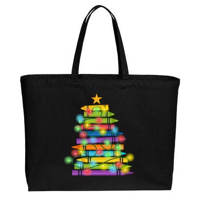 Christmas Colorful Crayons Holiday Cotton Canvas Jumbo Tote