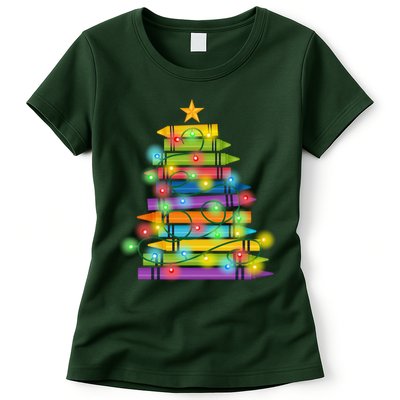 Christmas Colorful Crayons Holiday Womens T-Shirt