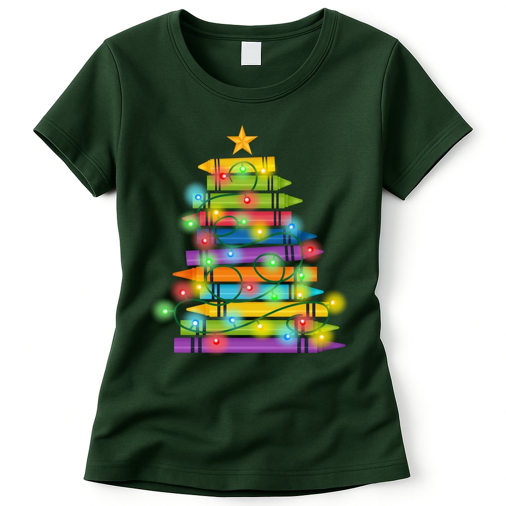 Christmas Colorful Crayons Holiday Womens T-Shirt