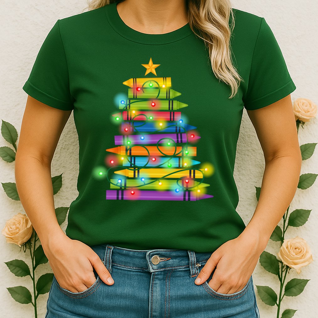 Christmas Colorful Crayons Holiday Womens T-Shirt