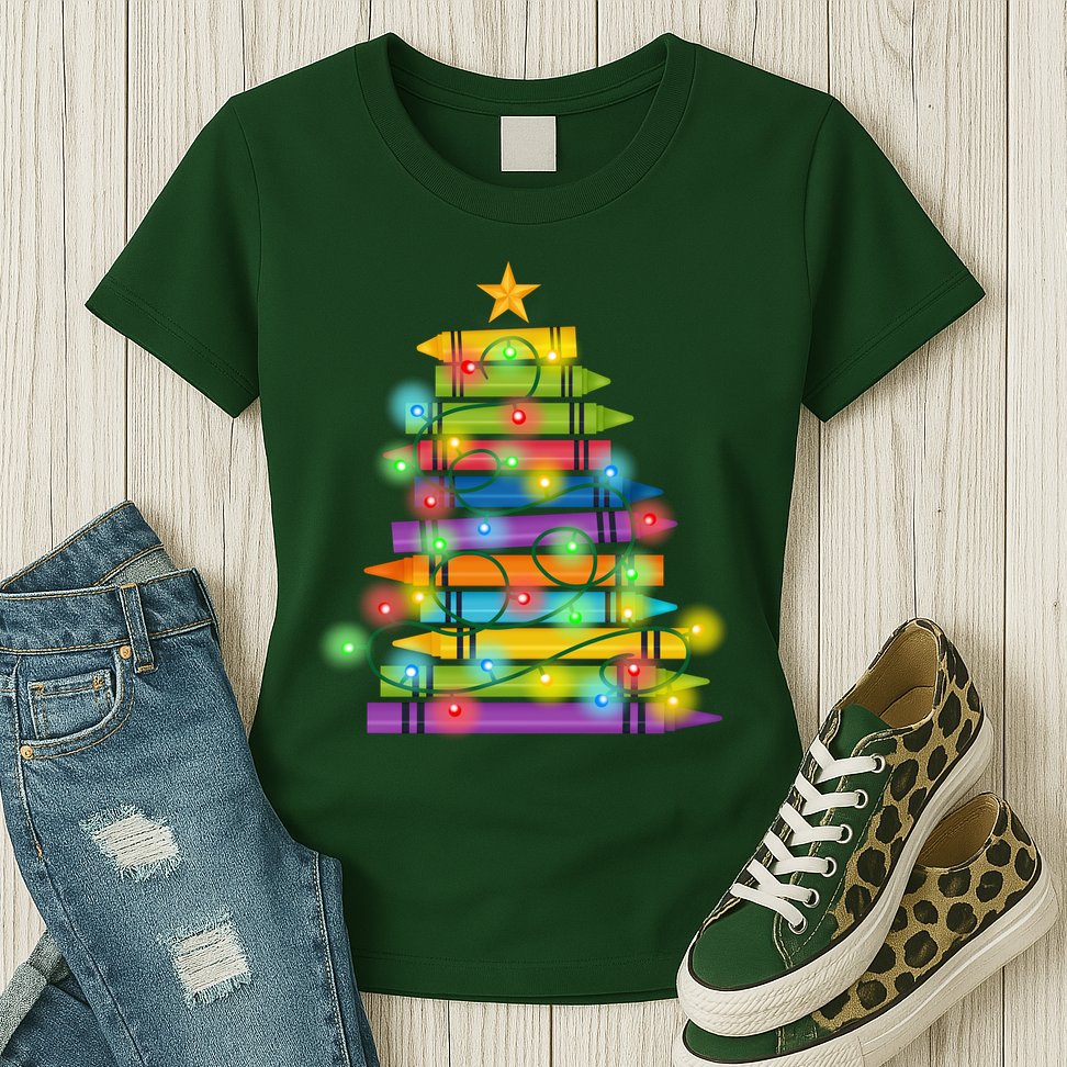 Christmas Colorful Crayons Holiday Womens T-Shirt