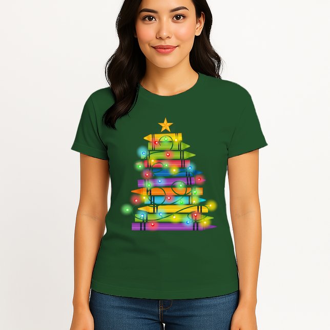 Christmas Colorful Crayons Holiday Womens T-Shirt