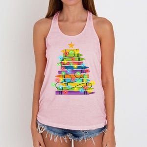 Christmas Colorful Crayons Holiday Women's Knotted Racerback Tank