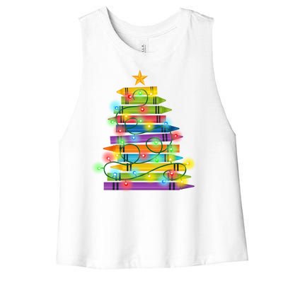 Christmas Colorful Crayons Holiday Women's Racerback Cropped Tank