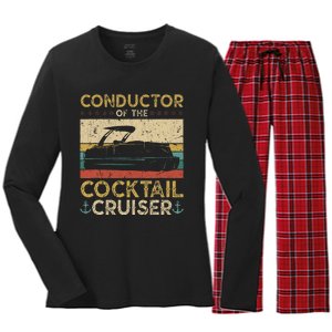 Conductor Cocktail Cruiser Pontooning Pontoon Boat Captain Women's Long Sleeve Flannel Pajama Set 