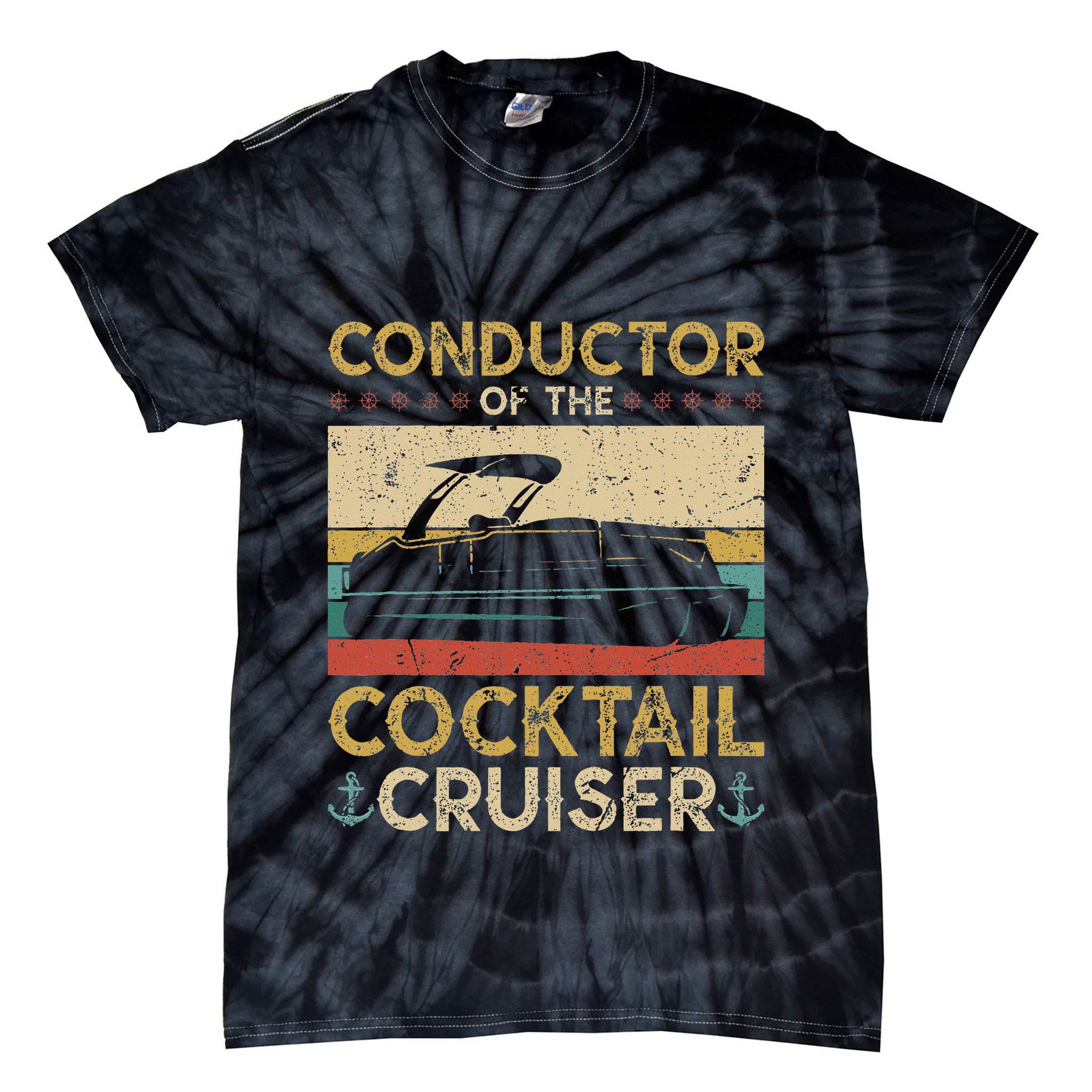 Conductor Cocktail Cruiser Pontooning Pontoon Boat Captain Tie-Dye T-Shirt