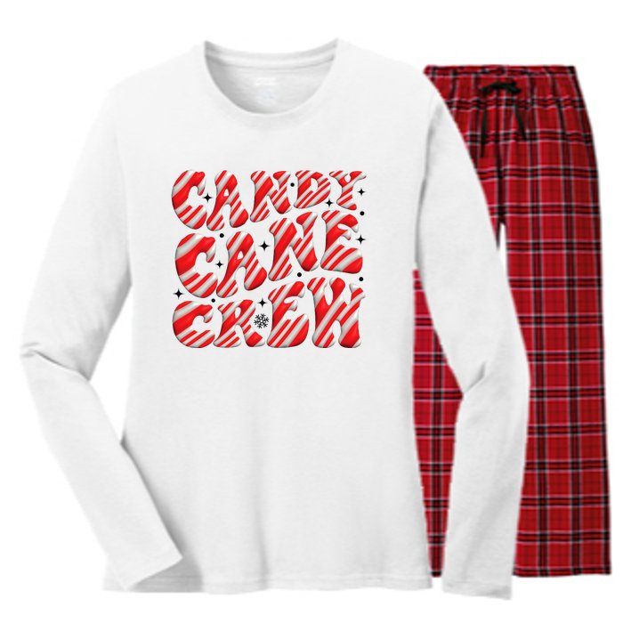 Candy Cane Crew Funny Christmas Candy Cane Lover Xmas Pajama Women's Long Sleeve Flannel Pajama Set 