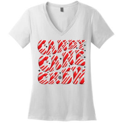 Candy Cane Crew Funny Christmas Candy Cane Lover Xmas Pajama Women's V-Neck T-Shirt