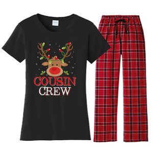 Christmas Cousin Crew Funny Reindeer Matching Pajama Women's Flannel Pajama Set