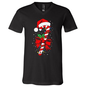 Christmas Candy Cane Pajamas Gift V-Neck T-Shirt