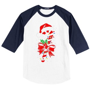 Christmas Candy Cane Pajamas Gift Baseball Sleeve Shirt