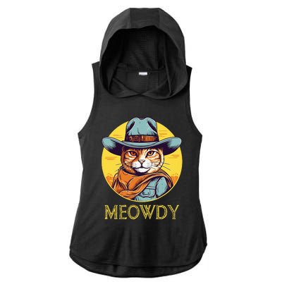 Cat Cowboy Cowgirl Halloween Meow Howdy Meowdy Ladies PosiCharge Tri-Blend Wicking Draft Hoodie Tank