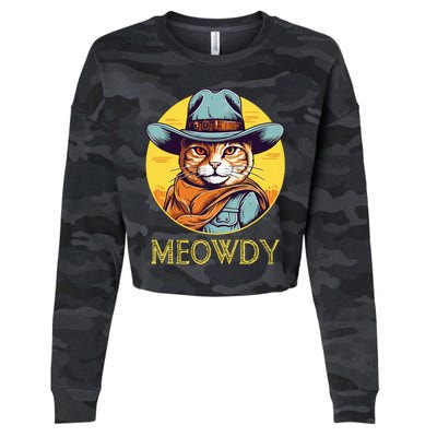 Cat Cowboy Cowgirl Halloween Meow Howdy Meowdy Cropped Pullover Crew