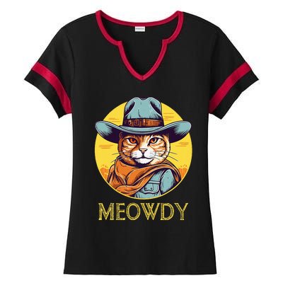 Cat Cowboy Cowgirl Halloween Meow Howdy Meowdy Ladies Halftime Notch Neck Tee