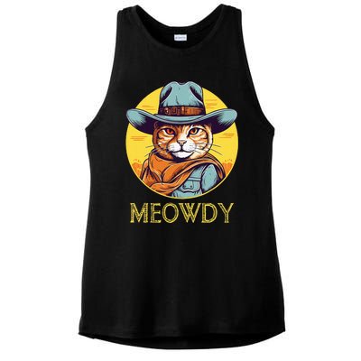 Cat Cowboy Cowgirl Halloween Meow Howdy Meowdy Ladies PosiCharge Tri-Blend Wicking Tank