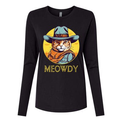 Cat Cowboy Cowgirl Halloween Meow Howdy Meowdy Womens Cotton Relaxed Long Sleeve T-Shirt