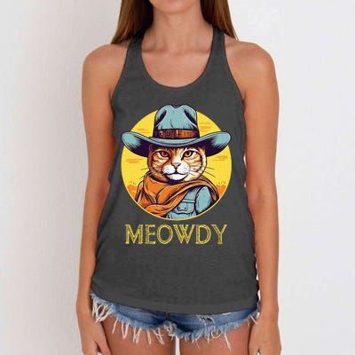 Cat Cowboy Cowgirl Halloween Meow Howdy Meowdy Women's Knotted Racerback Tank