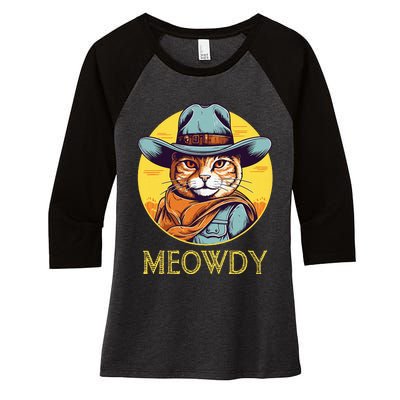 Cat Cowboy Cowgirl Halloween Meow Howdy Meowdy Women's Tri-Blend 3/4-Sleeve Raglan Shirt