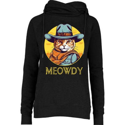 Cat Cowboy Cowgirl Halloween Meow Howdy Meowdy Womens Funnel Neck Pullover Hood