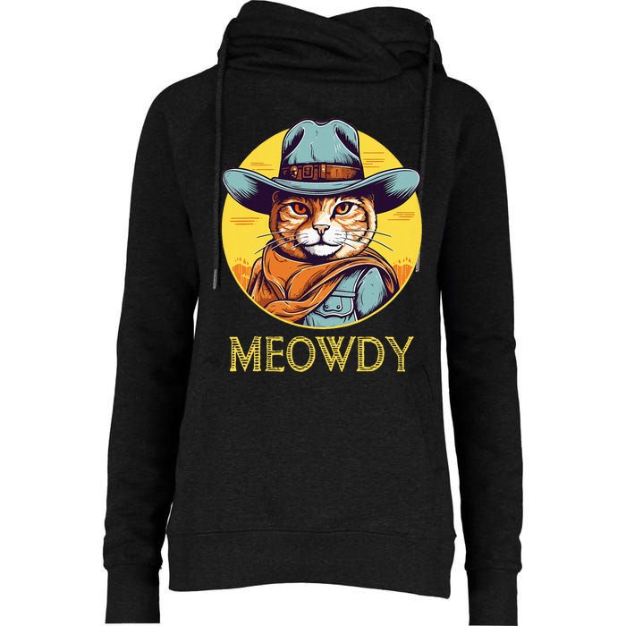 Cat Cowboy Cowgirl Halloween Meow Howdy Meowdy Womens Funnel Neck Pullover Hood