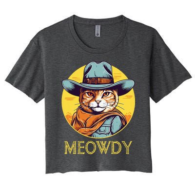 Cat Cowboy Cowgirl Halloween Meow Howdy Meowdy Women's Crop Top Tee