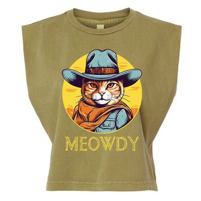 Cat Cowboy Cowgirl Halloween Meow Howdy Meowdy Garment-Dyed Women's Muscle Tee