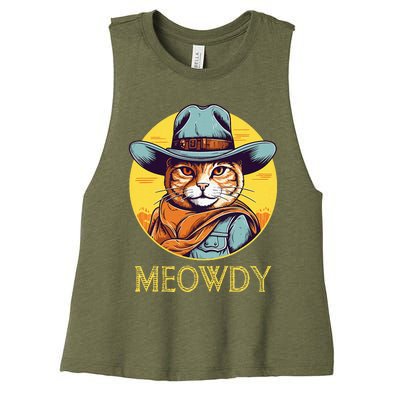 Cat Cowboy Cowgirl Halloween Meow Howdy Meowdy Women's Racerback Cropped Tank