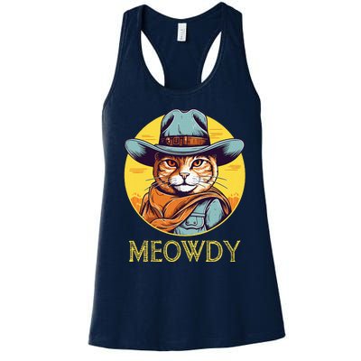 Cat Cowboy Cowgirl Halloween Meow Howdy Meowdy Women's Racerback Tank