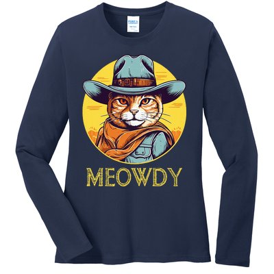 Cat Cowboy Cowgirl Halloween Meow Howdy Meowdy Ladies Long Sleeve Shirt