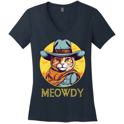 Cat Cowboy Cowgirl Halloween Meow Howdy Meowdy Women's V-Neck T-Shirt