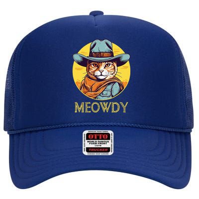 Cat Cowboy Cowgirl Halloween Meow Howdy Meowdy High Crown Mesh Back Trucker Hat