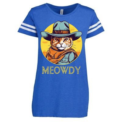 Cat Cowboy Cowgirl Halloween Meow Howdy Meowdy Enza Ladies Jersey Football T-Shirt