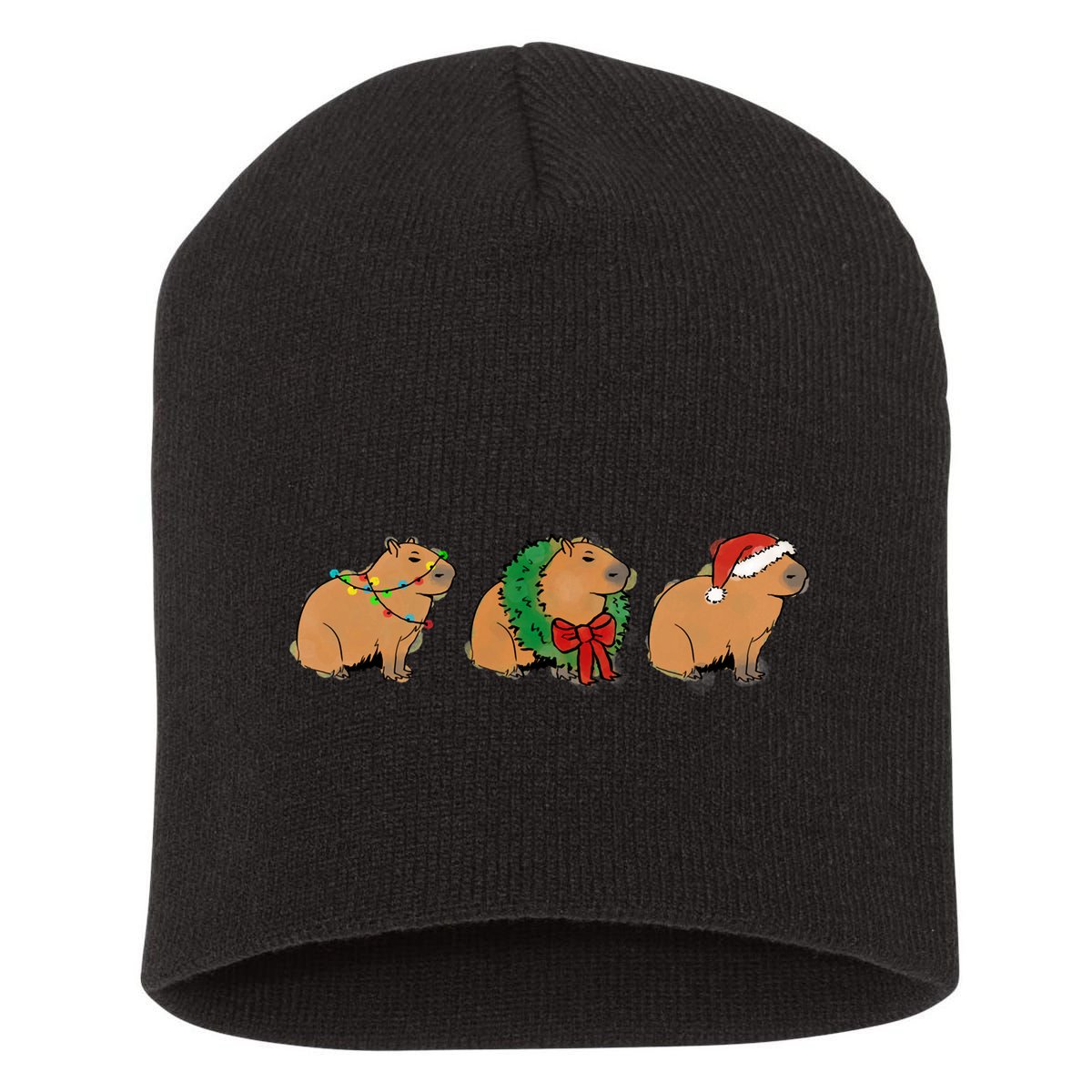 Christmas Capybara Classic Short Acrylic Beanie