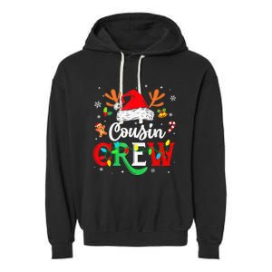 Christmas Cousin Crew Reindeer Santa Hat Lights Kid Teens Garment-Dyed Fleece Hoodie