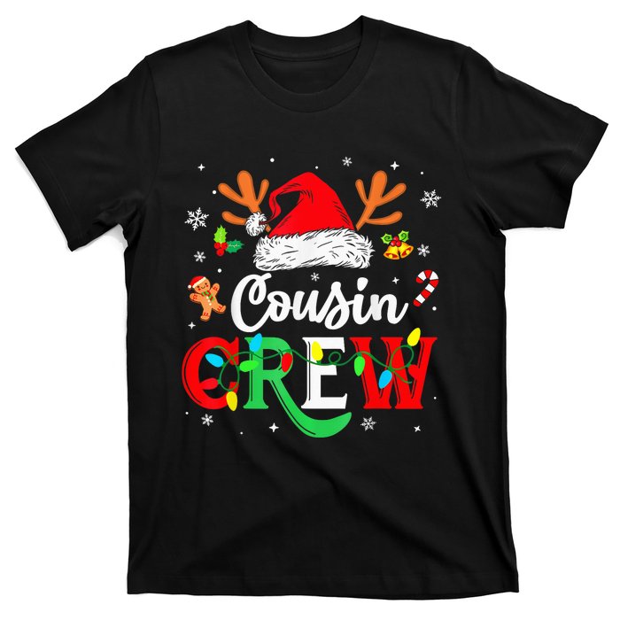 Christmas Cousin Crew Reindeer Santa Hat Lights Kid Teens T-Shirt