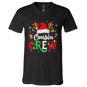 Christmas Cousin Crew Reindeer Santa Hat Lights Kid Teens V-Neck T-Shirt