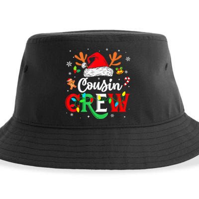 Christmas Cousin Crew Reindeer Santa Hat Lights Kid Teens Sustainable Bucket Hat