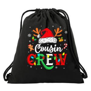 Christmas Cousin Crew Reindeer Santa Hat Lights Kid Teens Drawstring Bag