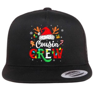 Christmas Cousin Crew Reindeer Santa Hat Lights Kid Teens Flat Bill Trucker Hat