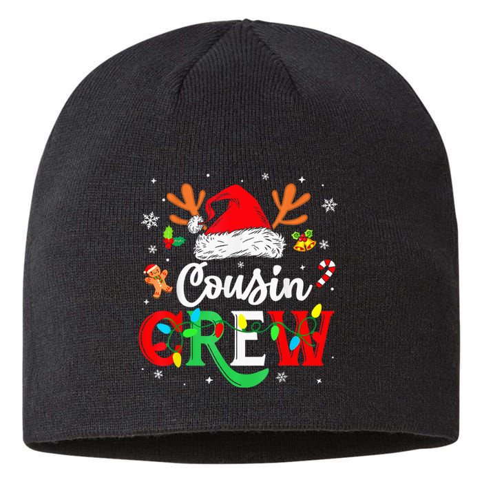 Christmas Cousin Crew Reindeer Santa Hat Lights Kid Teens Sustainable Beanie