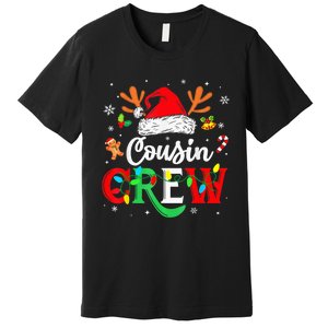 Christmas Cousin Crew Reindeer Santa Hat Lights Kid Teens Premium T-Shirt