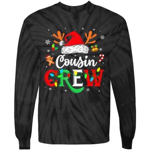 Christmas Cousin Crew Reindeer Santa Hat Lights Kid Teens Tie-Dye Long Sleeve Shirt