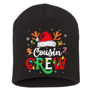 Christmas Cousin Crew Reindeer Santa Hat Lights Kid Teens Short Acrylic Beanie