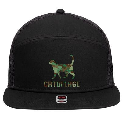 Camo Cat Catoflage Funny Cat Lover Cute Kitten Meow Cats 7 Panel Mesh Trucker Snapback Hat