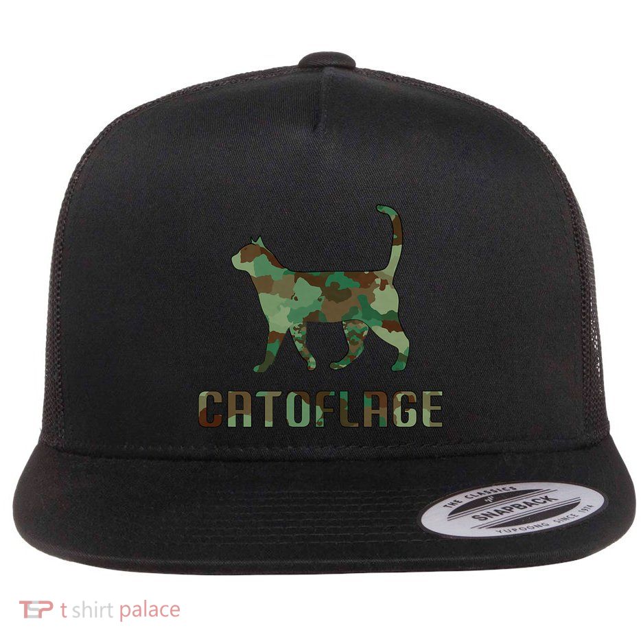 Camo Cat Catoflage Funny Cat Lover Cute Kitten Meow Cats Flatbill Hat