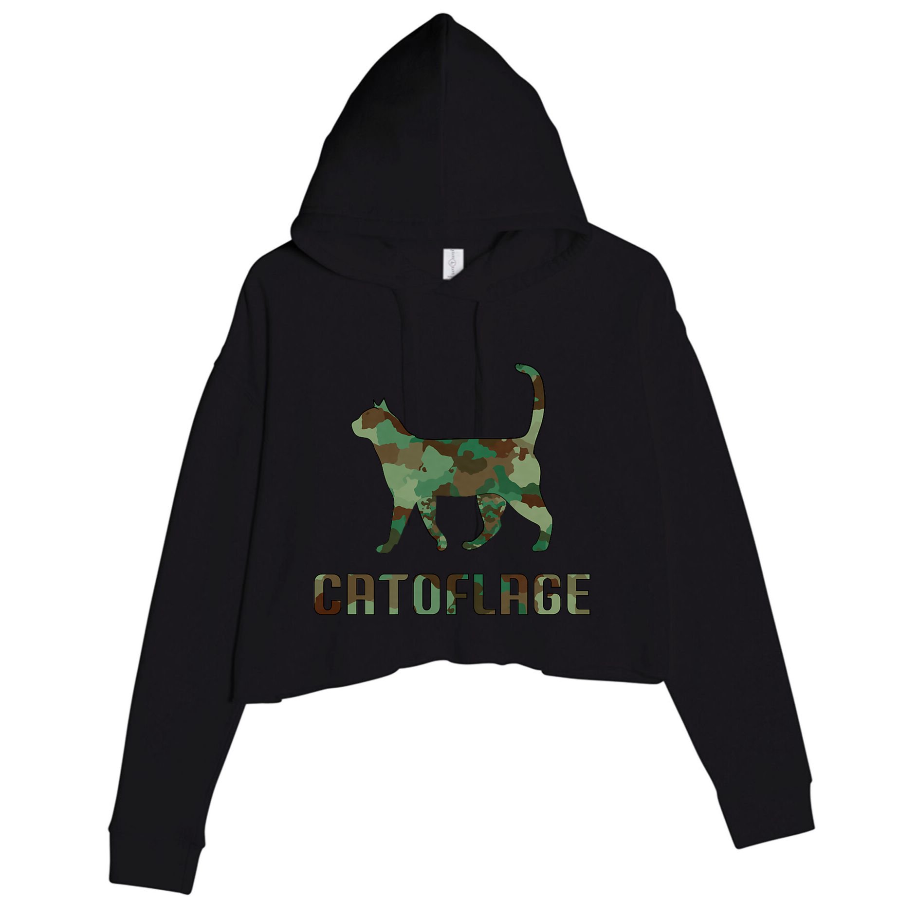 Camo Cat Catoflage Funny Cat Lover Cute Kitten Meow Cats Crop Fleece Hoodie