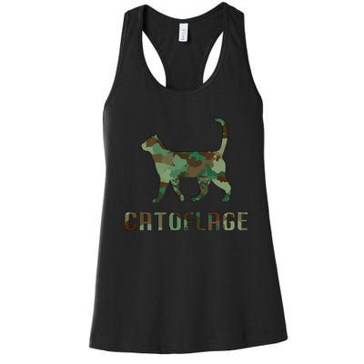 Camo Cat Catoflage Funny Cat Lover Cute Kitten Meow Cats Women's Racerback Tank