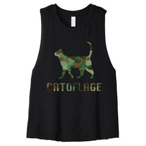 Camo Cat Catoflage Funny Cat Lover Cute Kitten Meow Cats Women's Racerback Cropped Tank