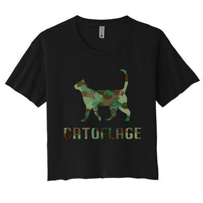 Camo Cat Catoflage Funny Cat Lover Cute Kitten Meow Cats Women's Crop Top Tee