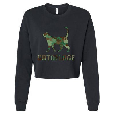 Camo Cat Catoflage Funny Cat Lover Cute Kitten Meow Cats Cropped Pullover Crew